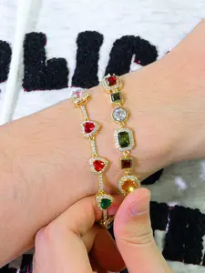 Icedchics 2pcs Gemstone Bracelet Set, Adjustable Heart Design, Perfect Valentine's Day Gift, Unisex Street Style Hand Chain, Heart Shaped Bracelet