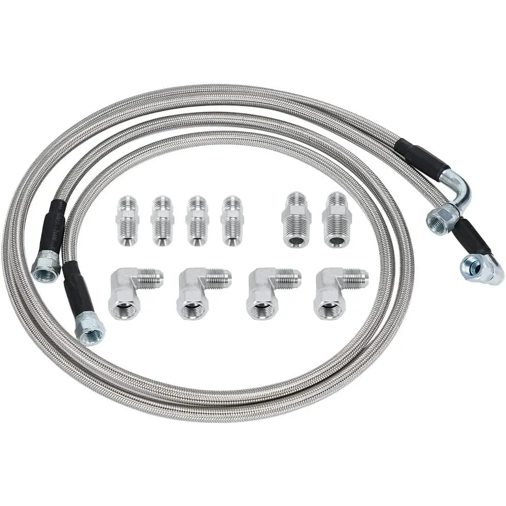 52in 6AN Stainless Steel Braided PTFE Lined Transmission Fluid Oil Cooler Hose Line Kit - 1 Kit for GM Chevy Ford GMC Buick Cadillac Cars and Trucks