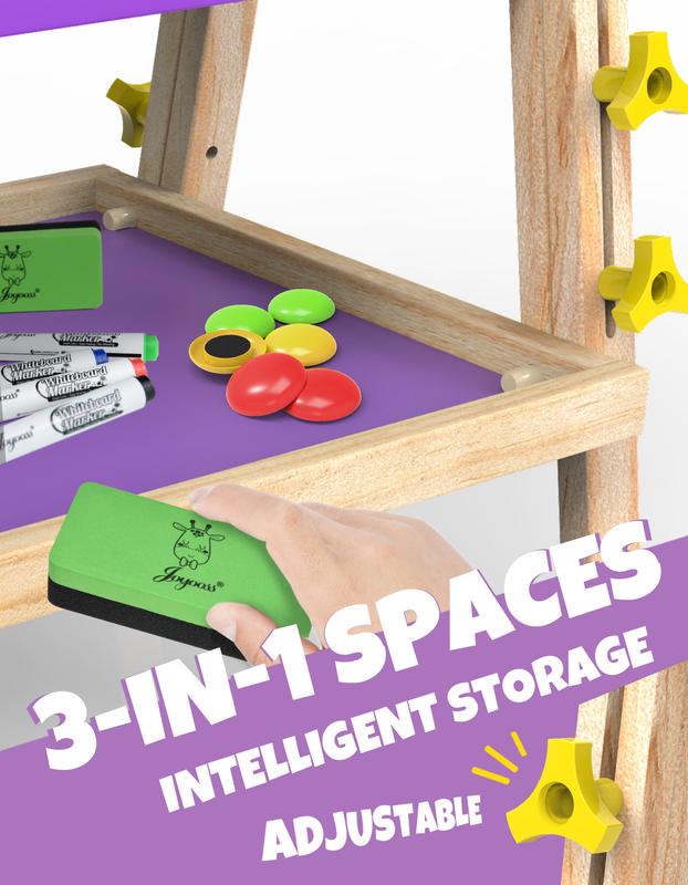JOYOOSS Easel for Kids Art Easel Kids Easels for Toddlers Easel,Dual-Sided Adjustable Wooden Magnetic Board for Kids 106-PURPLE