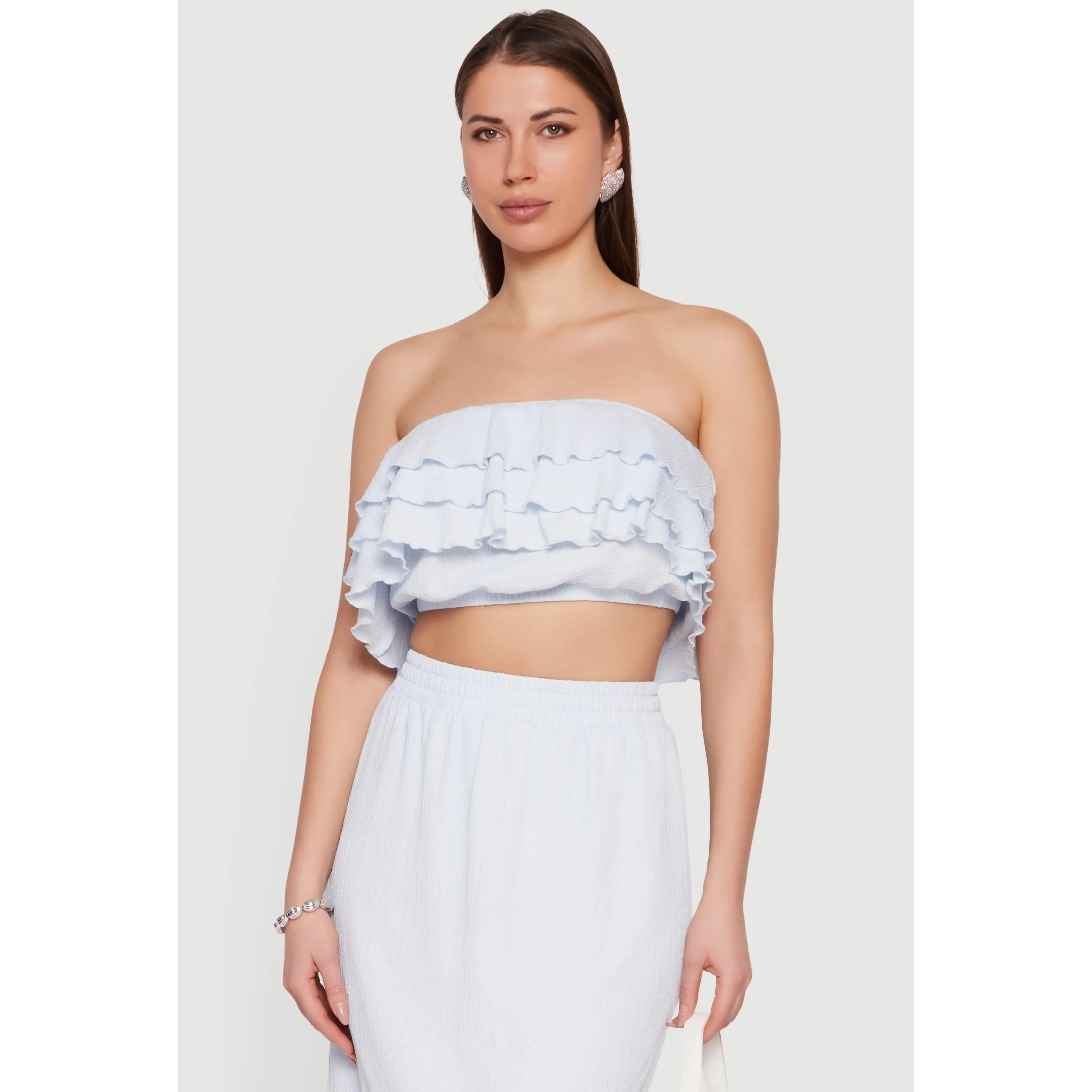 Textured Knit Ruffle Tiered Crop Tube Top