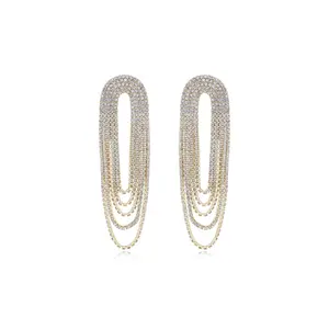 Ettika Crystal Drape Fringe Earrings with Decorative Design and Elegant Fringe Accents