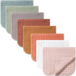 8 Packs Muslin Burp Cloths 6 Layers Unisex  Items Absorbent Burp Rags Colorful Muslin Washcloths for  Plain Soft Cotton Cloth for  Girls Boys, 10 x 20 Inch (Classic Colors)