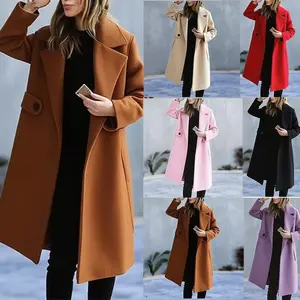 2026 Solid Color Plus Size Wool Coat Autumn Winter Women's Jacket