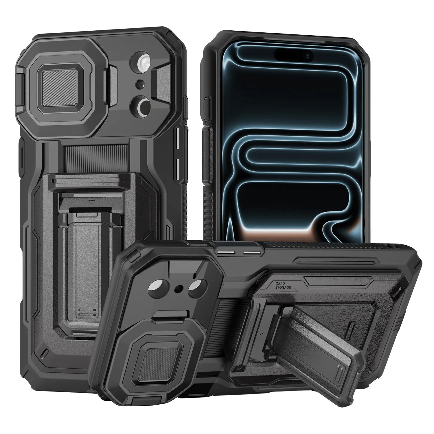Wallet Card Holder Case for iPhone 17 Pro Max, 16, 15, 14, 13, Semi-Automatic 3-4 Card Slot, RFID Blocking, Built-In Kickstand & Camera Lens Cover, Shock Resistant Protective Cover