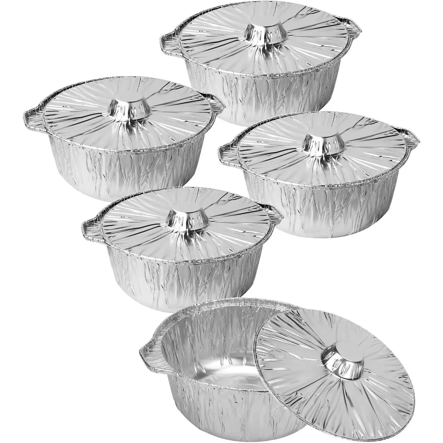 MELLOW MORNINGS 72 Oz Disposable Aluminum Pot, Disposable Pots With Lids Oven-Ready, Aluminum Pot Stove Compatible Baking Foil Pan Tinfoil Camping Pot Camping Heating Cooking 5 PCS