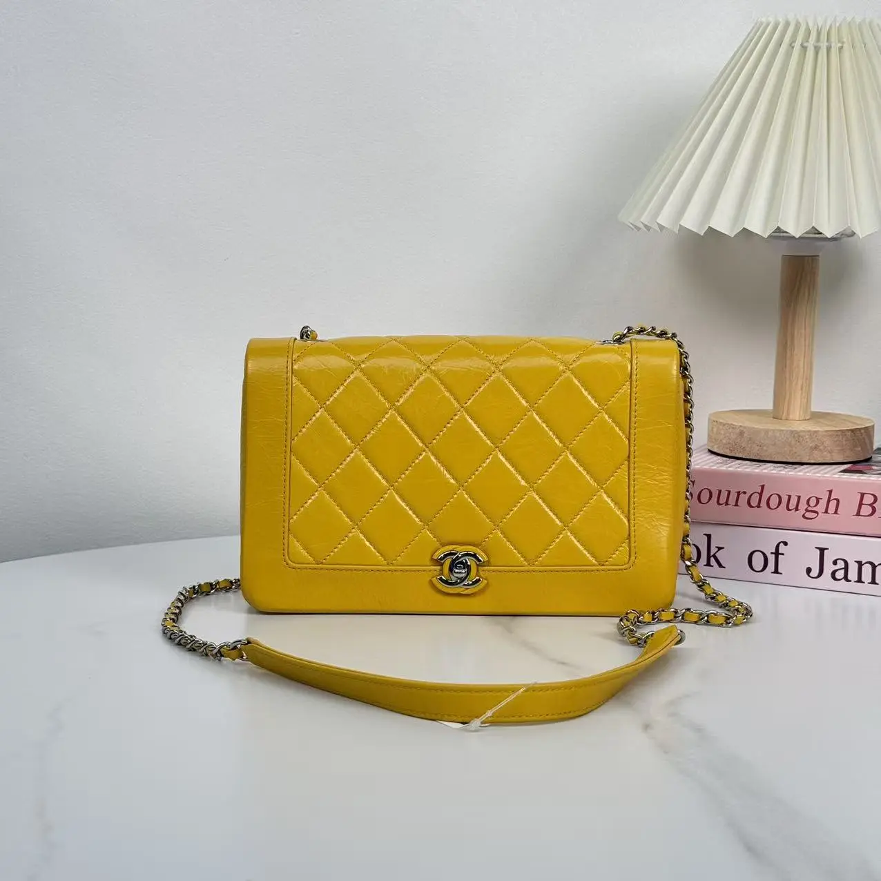 Pre-owned CHANEL Yellow Crumpled Calfskin Bi Quilted Vintage Full Flap