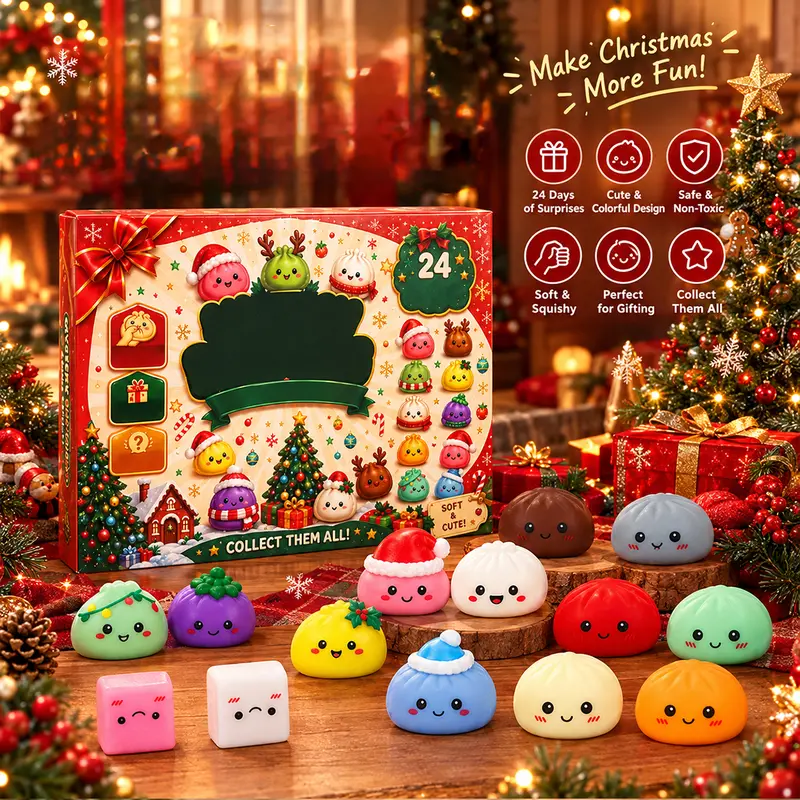 Christmas Mini Squishies Advent Calendar 2026, 24-Day Dumpling Squishy Toy Countdown Calendar with Glitter Squeeze Toys, Holiday Gift for Kids