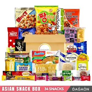 Asian Snack Box - Dagaon 34 Assortment of Snacks. Sweet and Savory Chips, Ramen, Drinks, Biscuits, Cookies, Pies, Candies, Jellies and More - Multipack, Gift