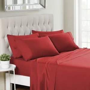 Split King 7-Piece Sheet Set (Includes 2 Fitted Sheets), Deluxe 1500 Series Double Brushed Microfiber - Red