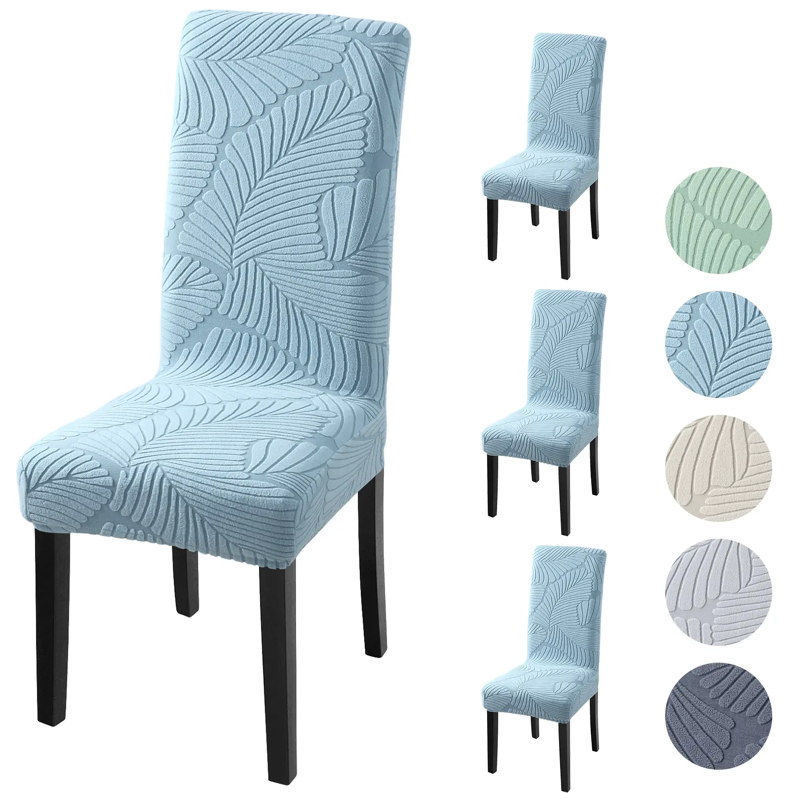 FULOON Dining Chair Cover Set of 4/6， Soft Washable Chair Protector with Embossed Leaf Pattern for Home, Kitchen, Restaurant, Hotel Chair Decoratio