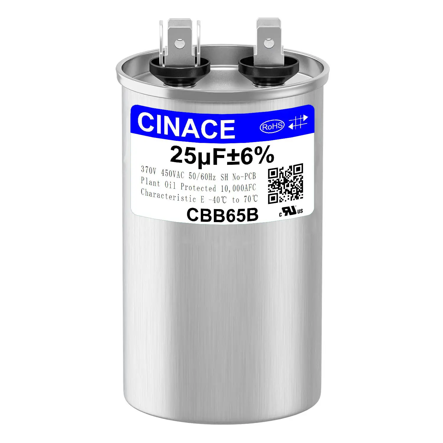 CINACE 25uF/25MFD Start-Run Capacitor, 370/450VAC, 50/60Hz for AC Motors, HVAC Units, Run Circular Or Start Capacitor