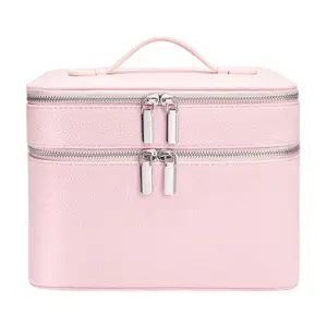 New Dual-Layer High-End Makeup Bag, Travel Cosmetic Bag, Large Capacity PU Leather Cosmetic Box, Convenient Washroom Organizer, Storage Box