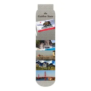 California State Crew Socks, Grey, Featuring California State Flag, Men's Footwear, Spandex Material, Trendy Design