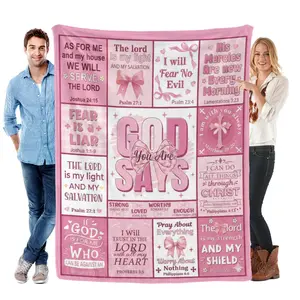 God Says I Am Bible Verse Blanket, 50"X60" Pink Bow Christian Gift for Women - Inspirational Religious Birthday, Baptism & Confirmation Gifts flannel blanket