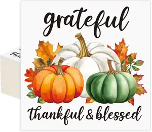 50 Pcs Thanksgiving Paper Napkins Fall Pumpkin Party Napkin 3 Ply Thanksgiving Luncheon Napkins Disposable Thankful Grateful Blessed Dinner Napkin for Autumn Harvest Table Home Kitchen Party Supplies