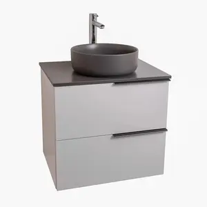 Mallorca 23.5 Matte White Cabinet, Ares Grey Ceniza Top And Ares Grey Ceniza Ceramic Basin, Wall Mounted Modern Vanity Set Sideboard With Storage Bedroom Dresser