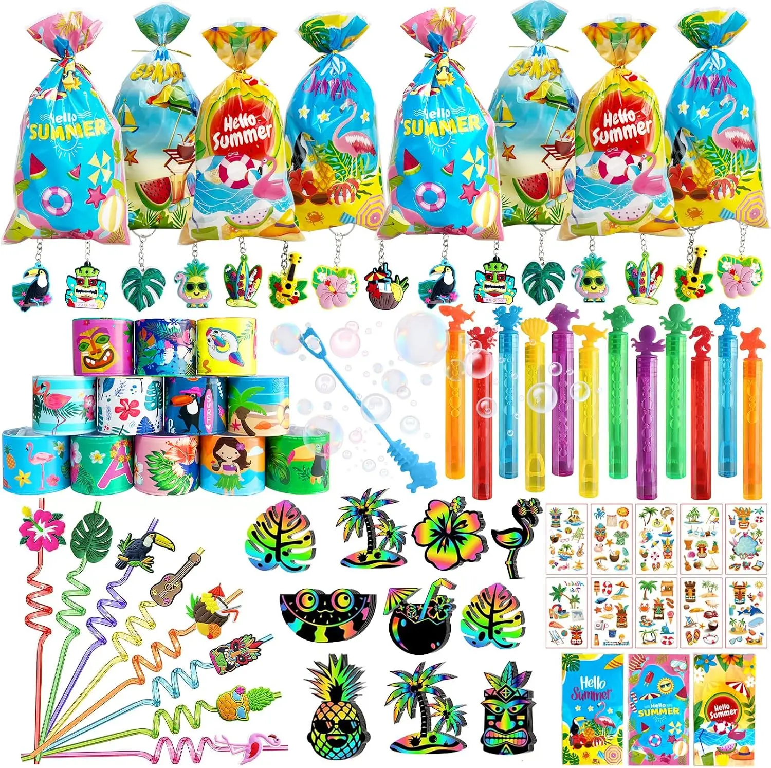 84 pcs Pool & Beach Party Favors for Kids – Cups with Silly Straws Bulk Set, Summer Birthday Party Supplies, End of School Year Classroom Gifts, Fun Goodie Bag Stuffers for Students