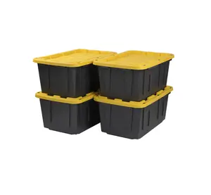 Project Source 4 -Pack Commander Large 27 -Gallons ( 108 -Quarts ) Black and Yellow Heavy Duty Stackable Tote with Standard Snap Lid