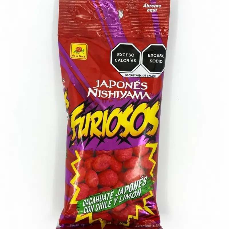 Nishiyama Furiosos Japanese Crunchy Flavored Peanuts - Chili and Lemon, Authentic Japanese Spicy Snacks, High-Calorie Packaged Nuts, High-Sodium Flavored Peanuts, Crunchy Flavored Peanut