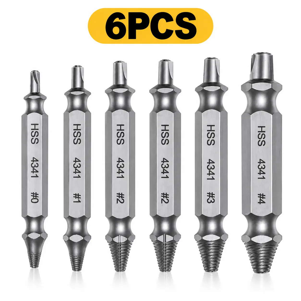 6-Piece Broken Screw Extractor Set, Double-Headed Easy Out Bits, Power Drill Accessories, Screw & Damaged Bolt Removal Tools