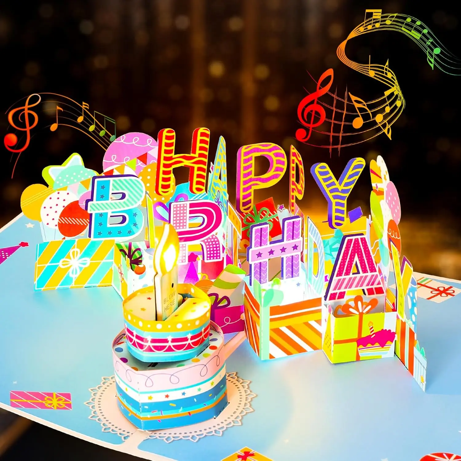 3D Musical Birthday Pop Up Card Blow Out LED Light Candle & Music Happy Birthday Card Birthday Greeting Cards
