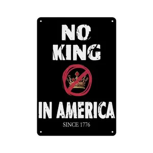 Vintage Aluminium Metal Wall Sign - "No Kings in America" Decorative Protest Art Plaque, 8x12in Room Decor for Living Room, Bar