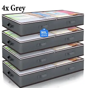4x 90L Under Bed Storage Containers, Closet Organizers and Storage Bins, Foldable Underbed Storage Bags for Blankets, Towels, Sweaters, Pillows sheets Underbed Storage Foldable Storage Bags Large Bags for Bedding Breathable Clothes Storage Bags 1.3