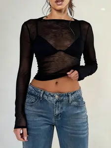 Apperloth Studio See-through Long Sleeves Tops Women Sexy Pullovers