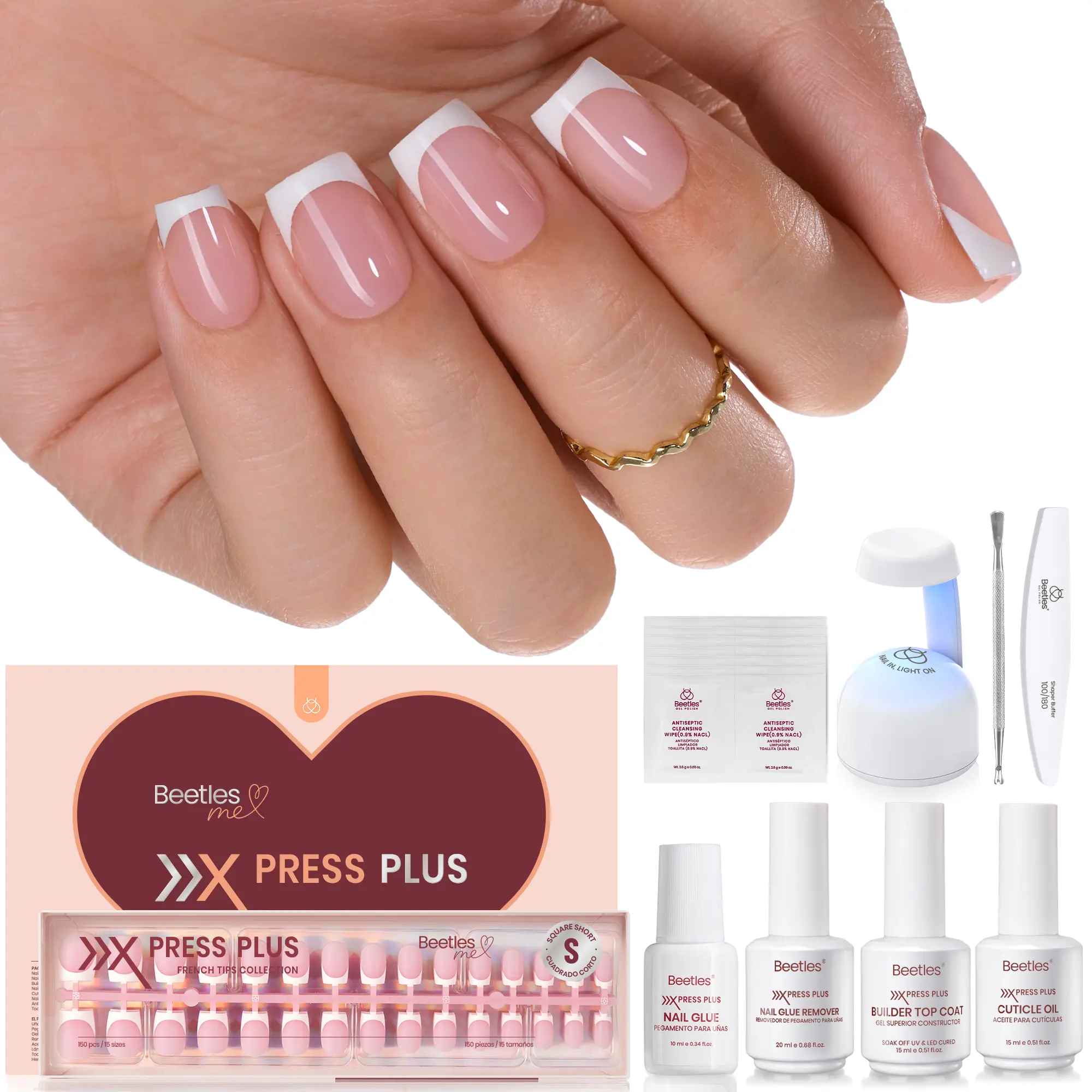 Beetles French Tip Press On Nails French Gel Nail No File Need  Fake Nails  4-in-1 DIY Manicure for Nail Extension Designs for Women #Summervibes summervibes