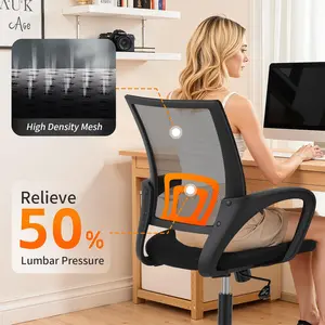 Office Chair Ergonomic Cheap Desk Chair Mesh Computer Chair Lumbar Support Modern Executive Adjustable Stool Rolling Swivel Chair for Back Pain (Black)