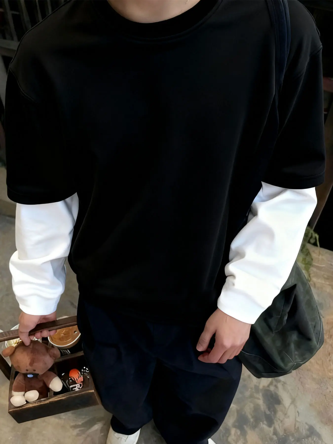 Men's Fitted Crew Neck Long Sleeve T-Shirt, Classic Plain Casual Tee, Stylish Streetwear for Spring & Summer