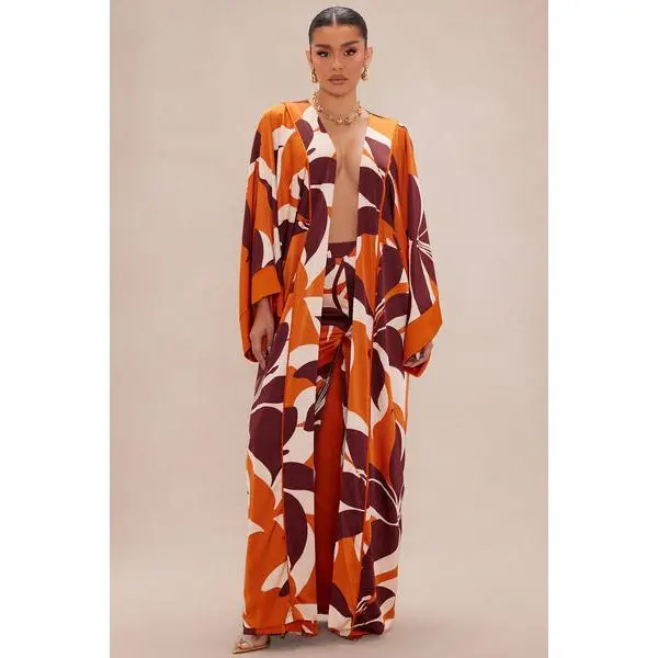 Sawyer Satin Kimono - Rust/combo