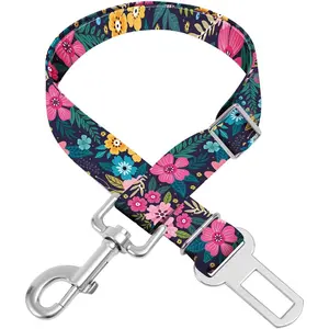 Adjustable pet cat and Dog car seat Belt,The Lanyard is Flexible and Adjustable from 20 to 33 inches (Floral)
