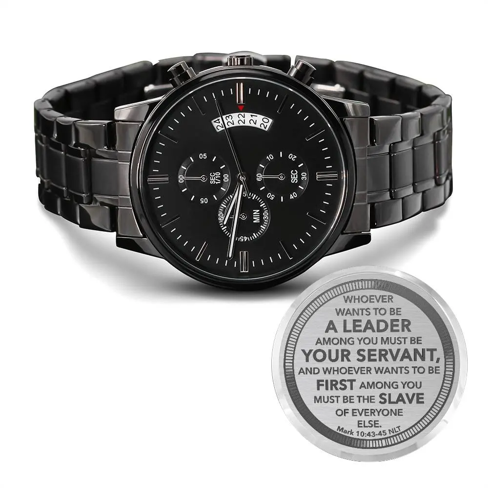 Men's Engraved Stainless Steel Chronograph Watch with Calendar and 3 Dials - Personalized Male Gift Idea, Personalized Gift, Three Dials