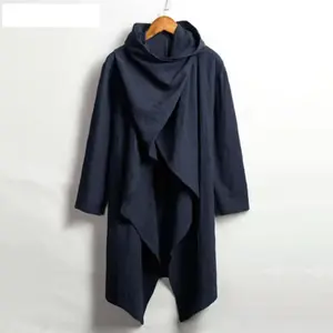 Static Cuff Vintage Ponchos Men Irregular Cardigan Coats Long Sleeve Scarf Collar Trench Cotton Outwear Solid Cloak Jackets Men Streetwear
