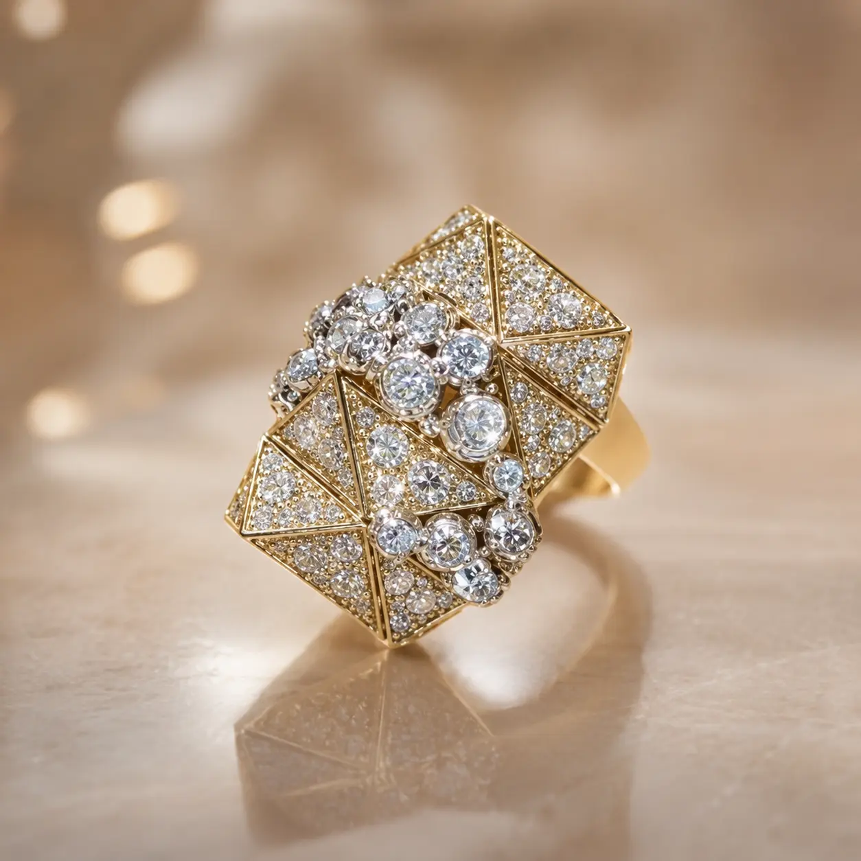 18K Gold Lab Diamond Geometric Statement Ring