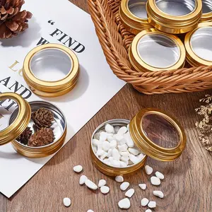 For Home Storage, Travel Organization & DIY Crafts, Classification Storage Solution, Gold Round Plastic Storage Jars, Transparent Window Lid Stackable, Effortlessly Handle Small Item Classification Storage, 14 Pack