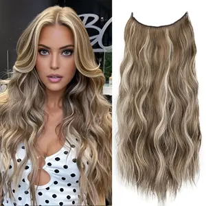 [Plodon] 24/20/16-Inch Clip-in Long Wavy Hair Extensions — Highlighted Color, Single-Piece with 5 Clips, Voluminous Density, Double-Weft Design