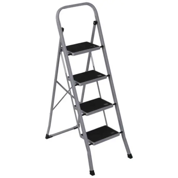 JupiterForce Foldable 4-Step Steel Ladder - High Quality Construction, Anti-Slip Surface, Wide Pedals, 300 lbs Load Capacity, 28.3*18.3cm Compact Pack Size, Easy to Carry, Ideal for Garden, DIY Projects, Workshop