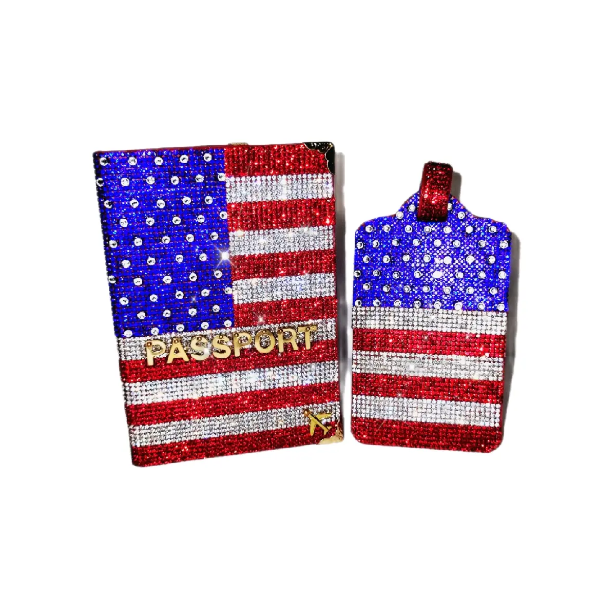 Bling Glam USA Flag Passport Cover set