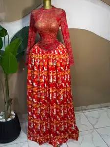 QFAF Women's Long Sleeve Tie-Dye Print Round Neck A-Line Maxi Dress, Elegant Formal Evening Party Gown, Birthday Prom Dress 2026