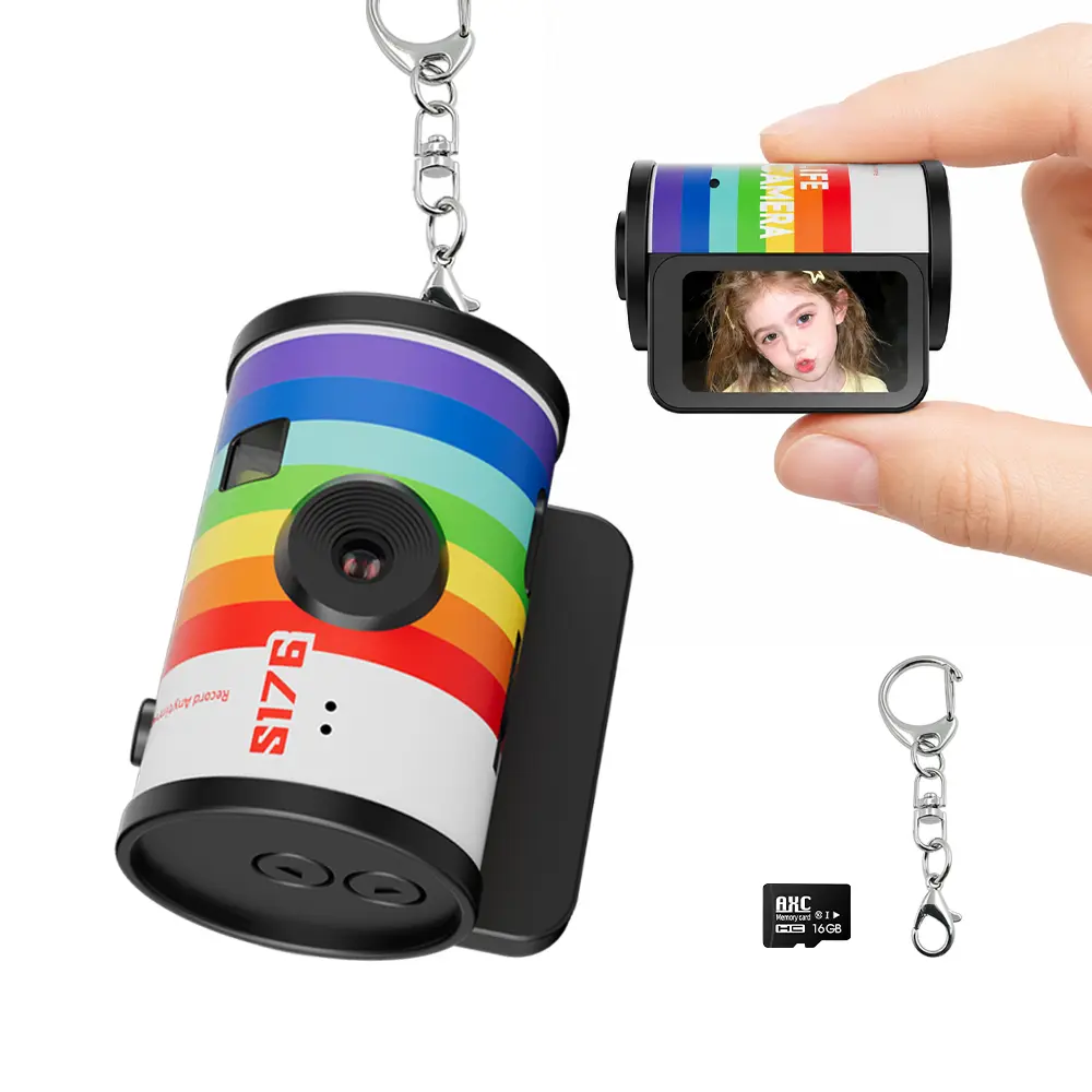 Cute Vintage Tube Mini Digital Camera, 1080P HD Snap Camera with Flash, 1.47" Display, Includes 16GB SD Card & Keychain, Portable Pocket Travel Cam, Aesthetic Gift for Teens