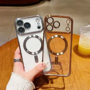 Electroplated Frame Magnetic Transparent Phone Case For iPhone 17 Air/16/15/14/13/12 11 Pro Max/17 16 15 14 Plus/11 12 13 Soft Case Anti-Drop Anti-Scratch Lens Protection Unisex Holiday Birthday Gift