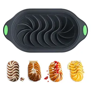 Silicone Non-Stick Spiral Design Cake Pan for Bread & Loaf Moulding Easy Release Baking Items High Quality Cake Mould with Green Handles