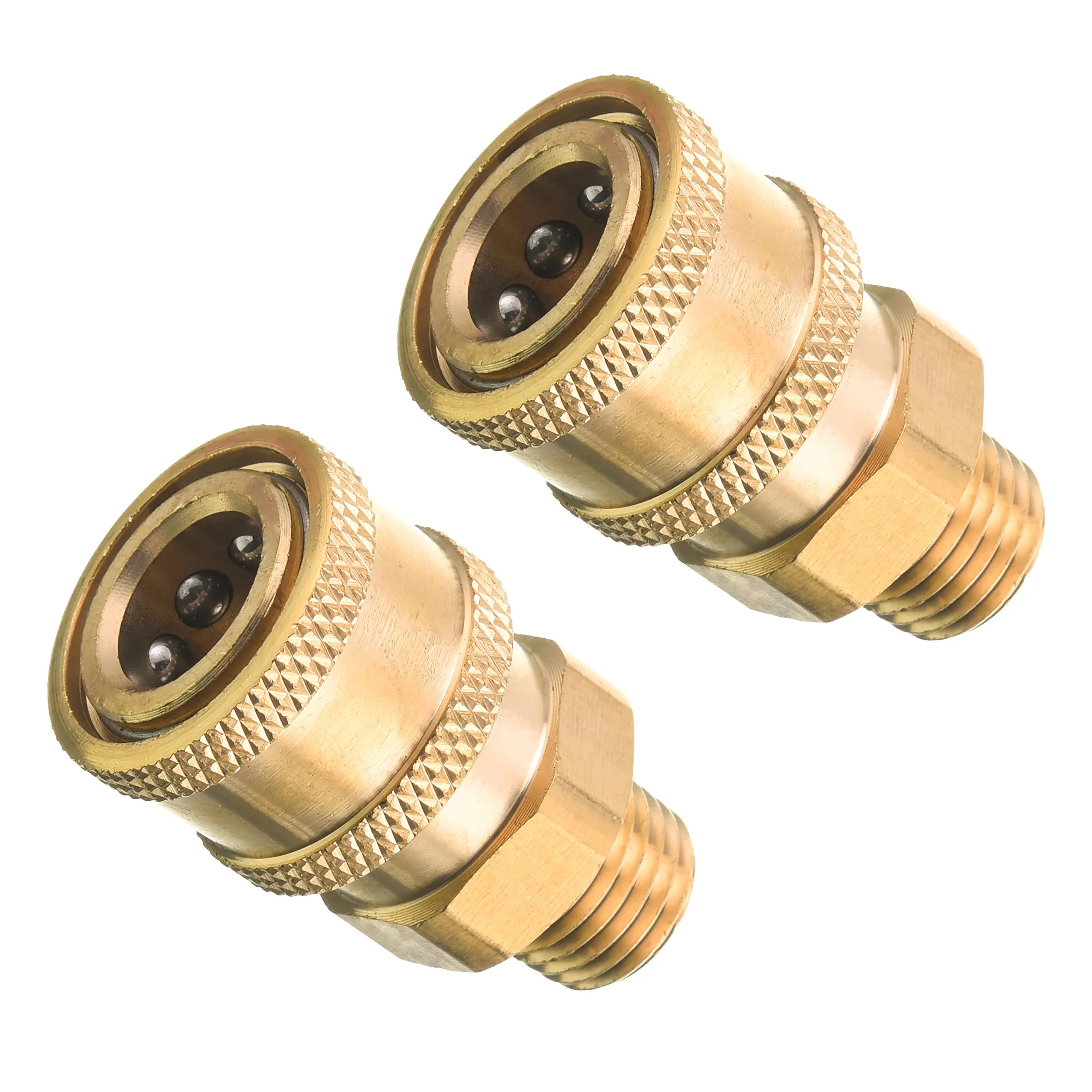 RIDGE WASHER 2-Pack Durable Brass Pressure Washer Coupling Fittings - 1/4-Inch Quick-Connect Male NPT Thread, Ball Lock Design, Corrosion Protection, 5000 PSI Rating for Pressure Washing, Outdoor Garden Water Connectors