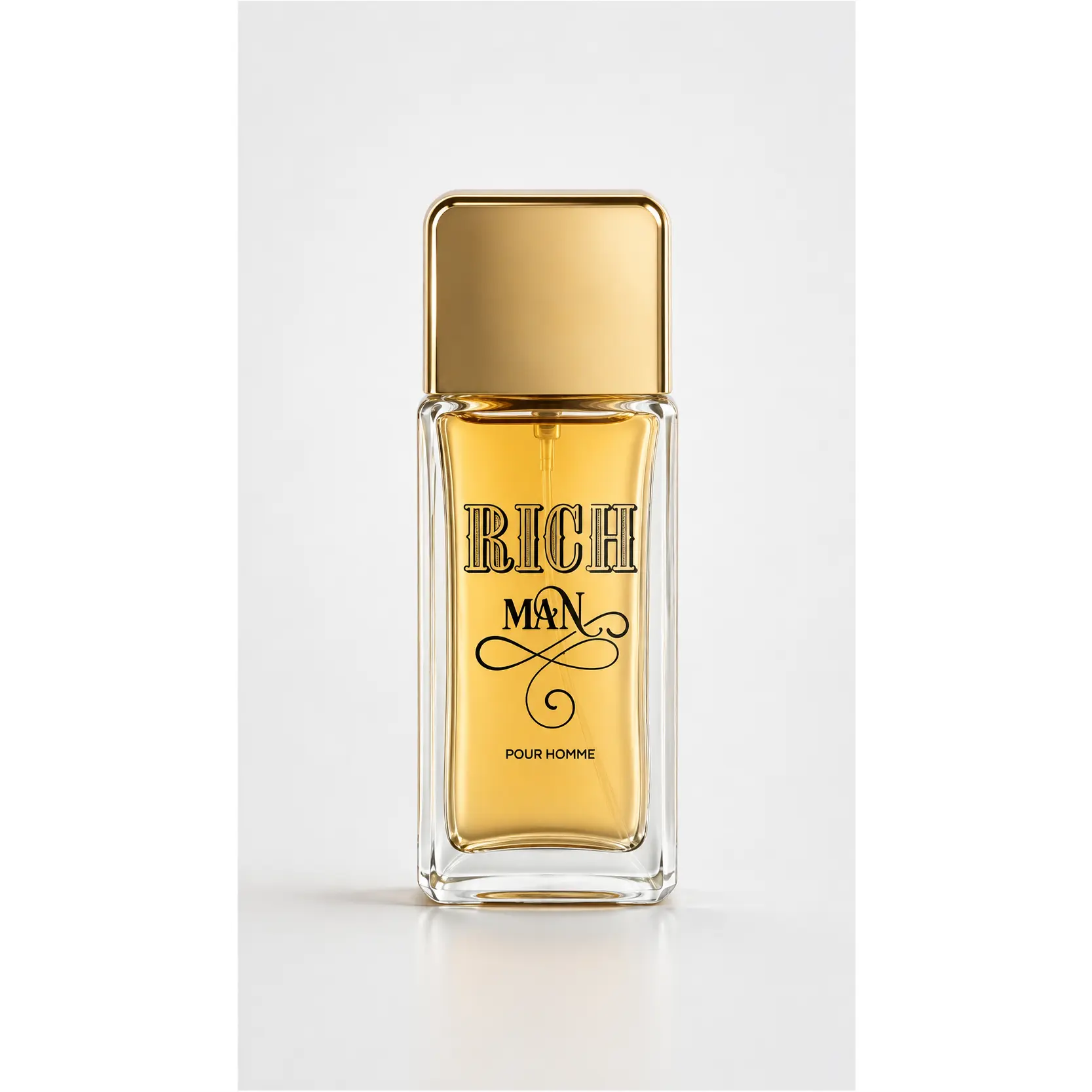 Rich Man Pour Homme Fragrance for Men - Luxurious Gold-Tinted Bottle with Elegantly Designed Label