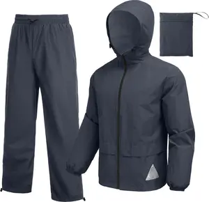 2 Piece Waterproof Breathable Rain Gear Lightweight Rain Jacket Pants Rainwear Suit