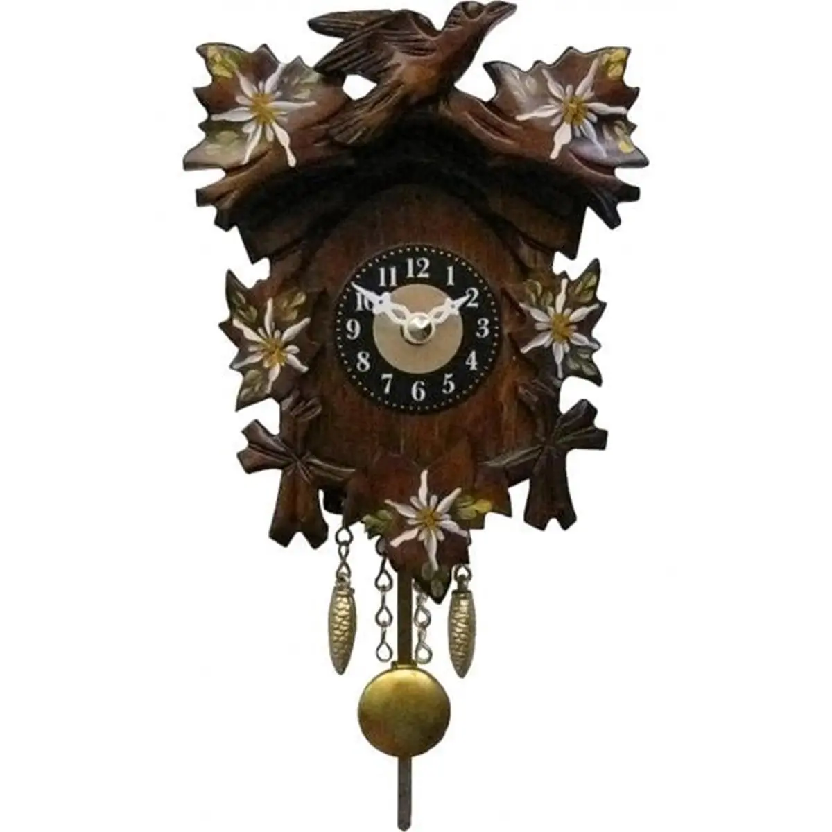 Engstler Battery-Operated Traditional Decorative Musical Clock - White Flowers Design, Chimes, Decor Switch with Switch-Included, Small Size 5.5" H x 4" W x 3" D 0.4 lbs Swing Collectible for Indoor Home Decor, Collectibles, Analog Clock