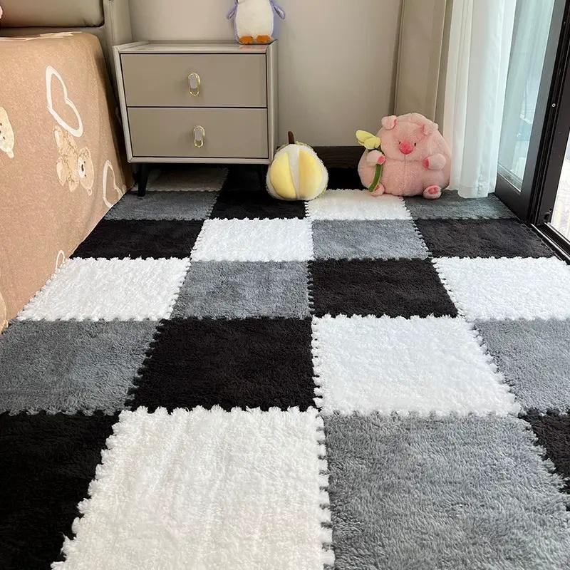 Children's Soft Plush Shaggy Carpet Tiles Interlocking Foam Floor Mats Squares for DIY Installation Ideal for Indoor Activities