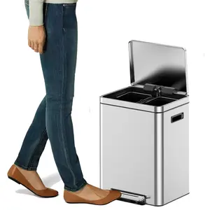 Dual Compartment Stainless Steel Trash Can – 30/36/40L (2 x 15/18/20L) Step-On Recycling Bin – Removable Inner Buckets, Durable & Easy to Clean, Eco-Friendly, for Kitchen or Home